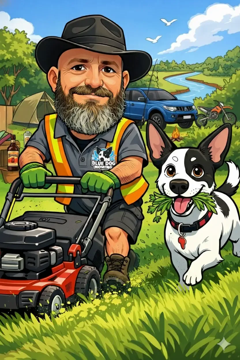 Blue Dog Mowing Story